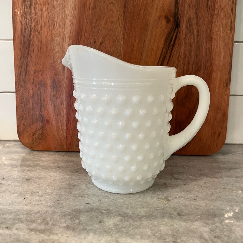 Vintage White Hobnail Milk Glass Pitcher